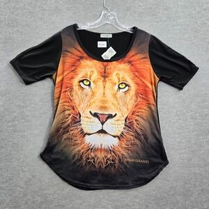 MGM Grand Las Vegas Women Top Large Black Real‎ Lion Cold Shoulder Tee Stud NWT
